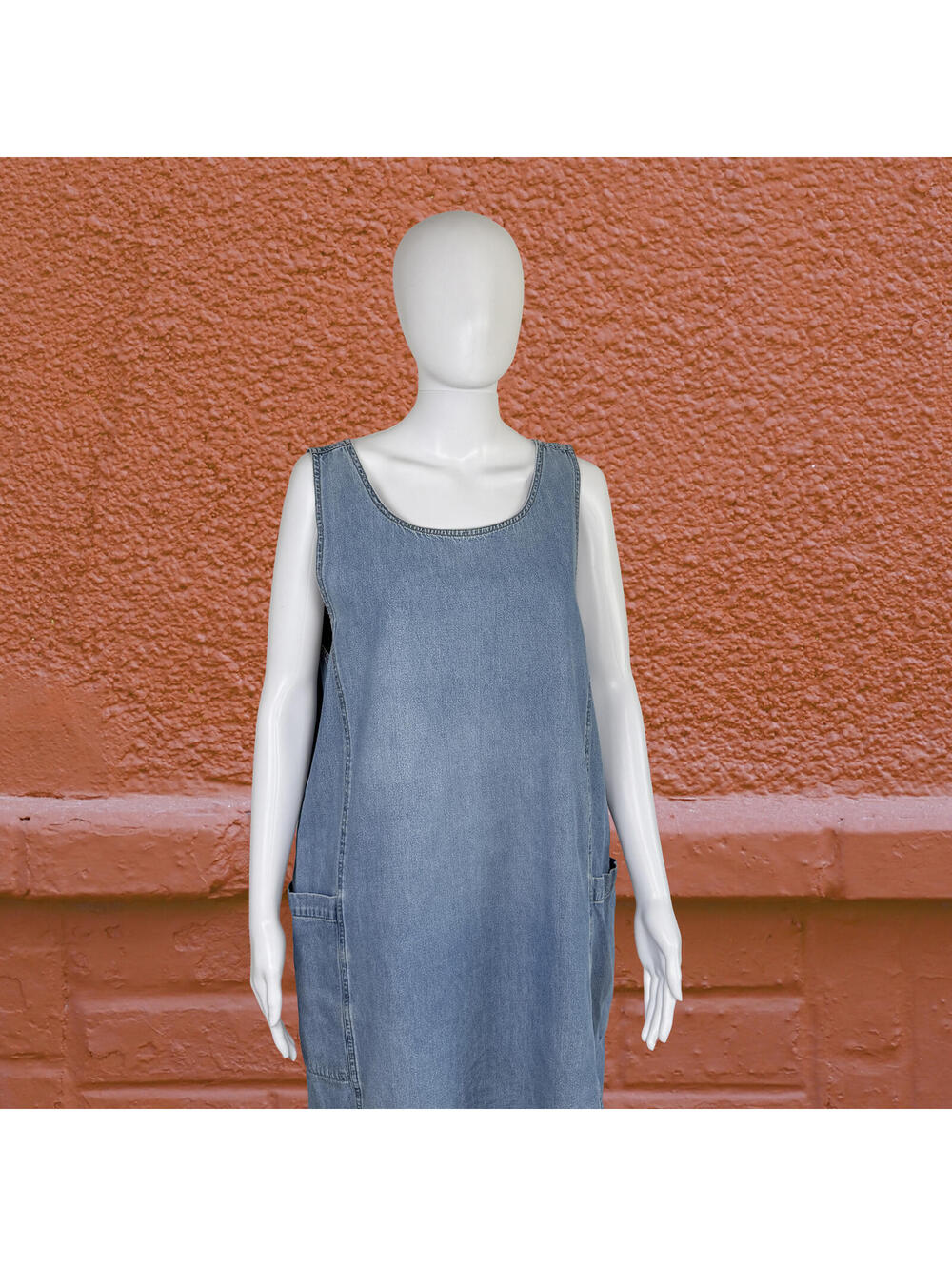Vintage Denim Dress Mini Pinafore Sleeveless Jean Dress Large Erika & Co‎